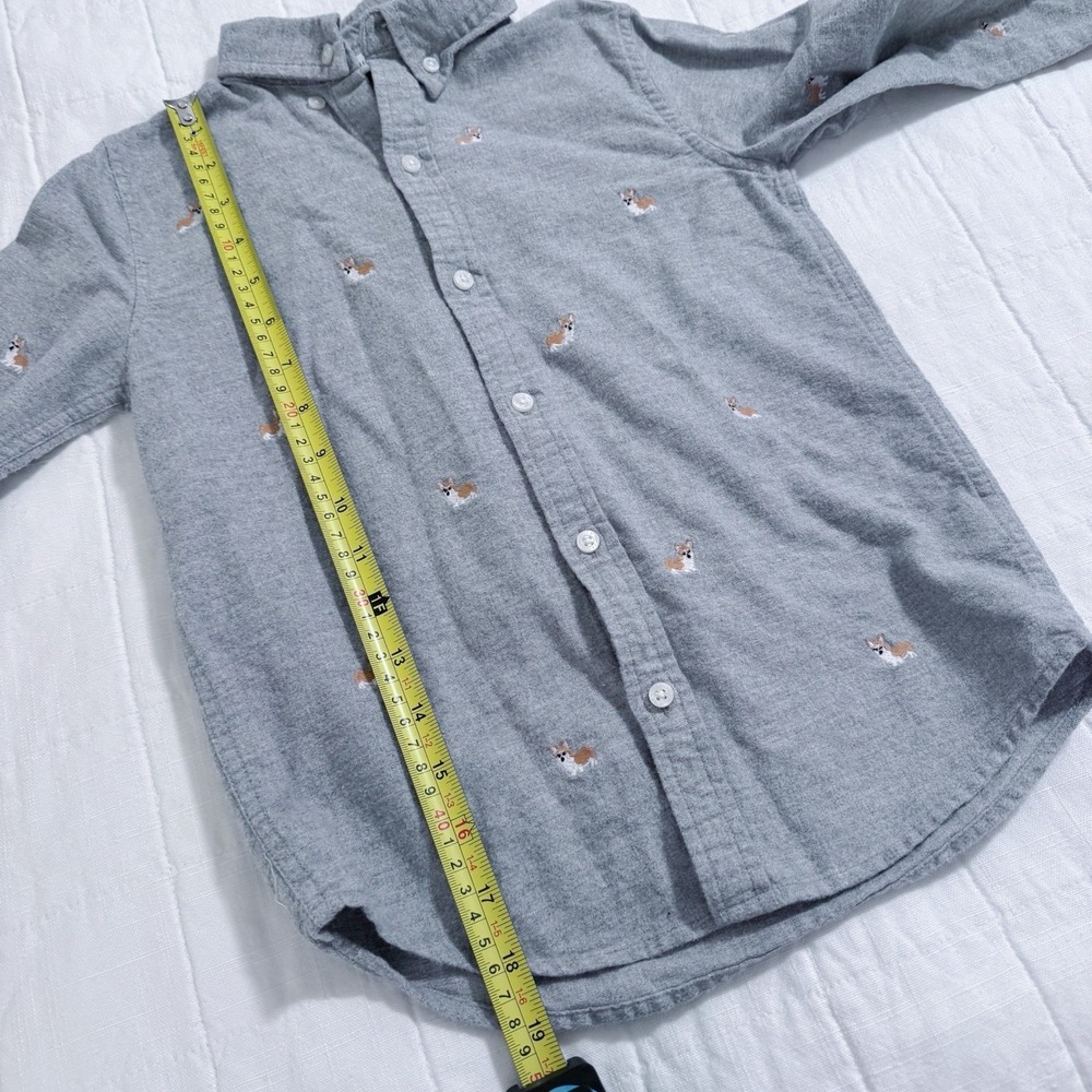 Janie & Jack Boys 6 Brushed Oxford Long Sleeve Shirt Gray Embroidered Corgi Dog - Picture 7 of 8